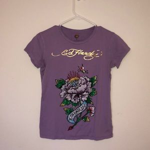 ED HARDY - CREW NECK RHINESTONED SIGNATURE TEE